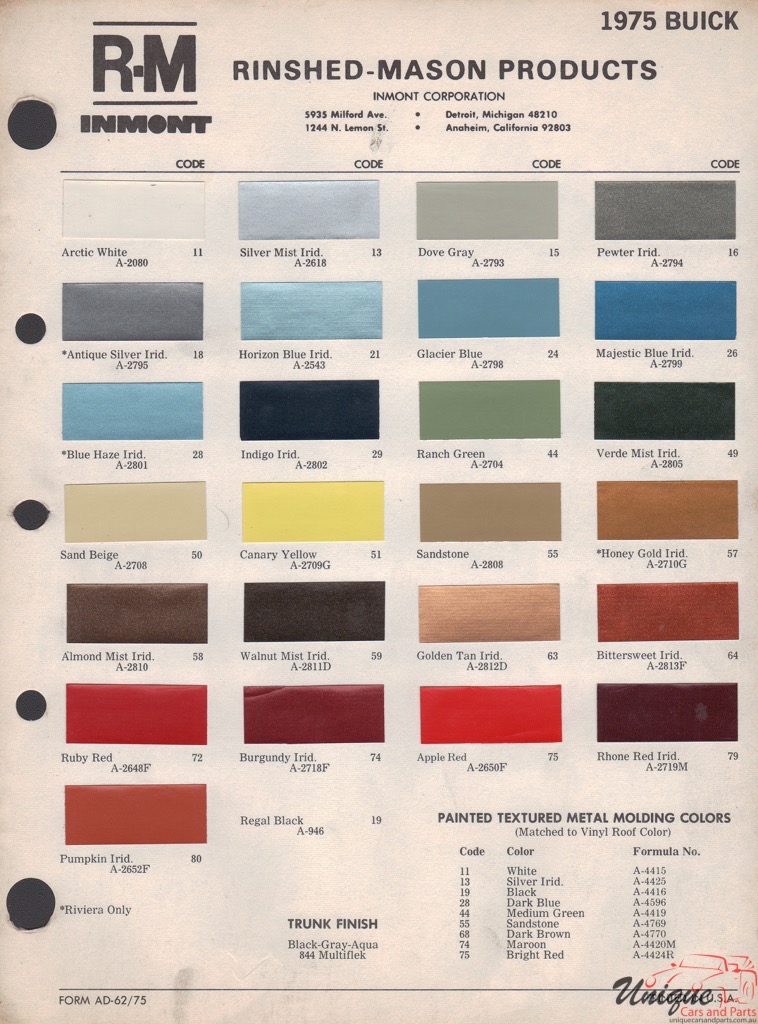 1975 Buick Paint Charts RM 1